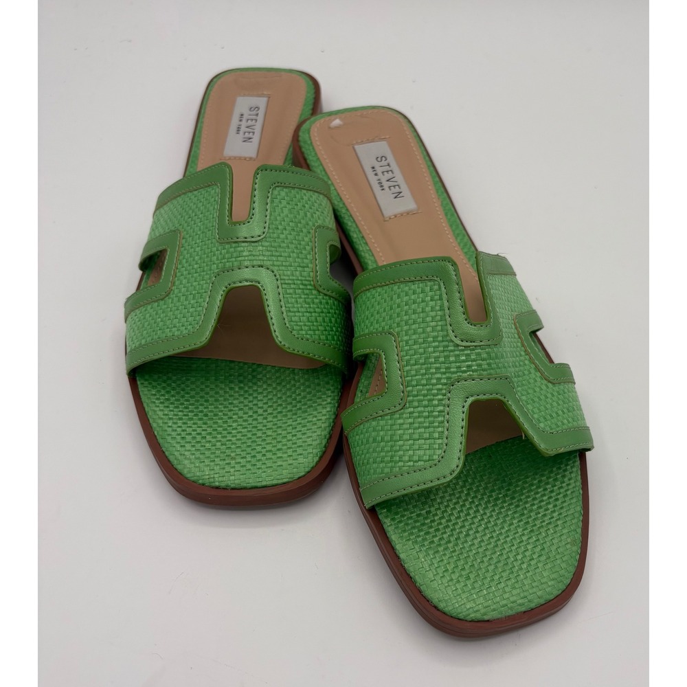 Steven New York Hanna Green Woven H-Strap Slide Sandals Women 9.5 HANNA-O